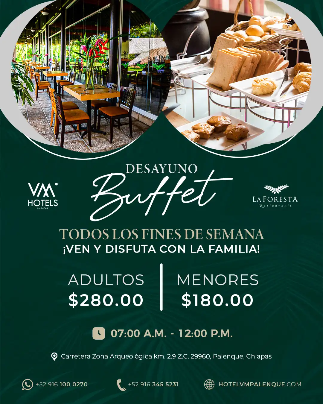 El fin de semana se disfruta mejor alrededor de la mesa.Nuestro desayuno buffet es el plan ideal